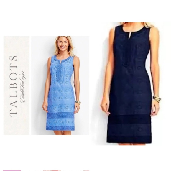 Talbots Dresses & Skirts - Talbots Navy Blue Sleeveless eyelet lace overlay shift dress size 10